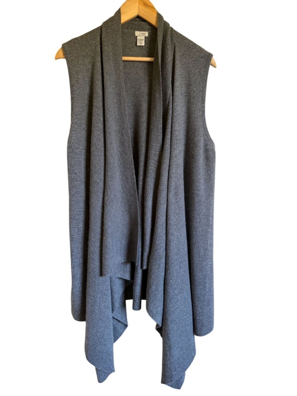 Halogen Wool Cashmere Blend Size Large Gray Open Knit Sweater Cardigan Sleeveles